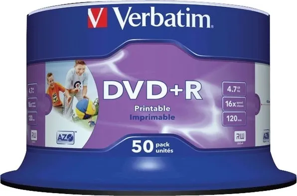 DVD+R Verbatim 4.7GB 16x 50 buc în spindle cu suprafață imprimabilă