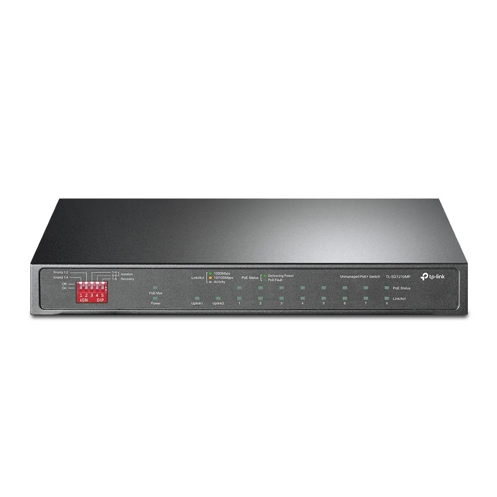 Switch TP-Link 10 porturi Gigabit cu 8 porturi PoE+ și carcasă metalică