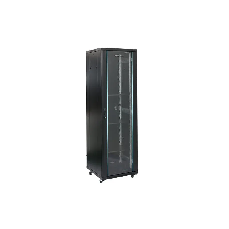 Rack server 27U 600x800 mm Dateup negru cu ușă din sticlă și panouri laterale