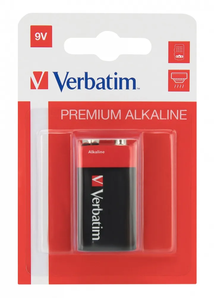 Baterie Verbatim 9V alcalină cu carcasă gri și etichete negre