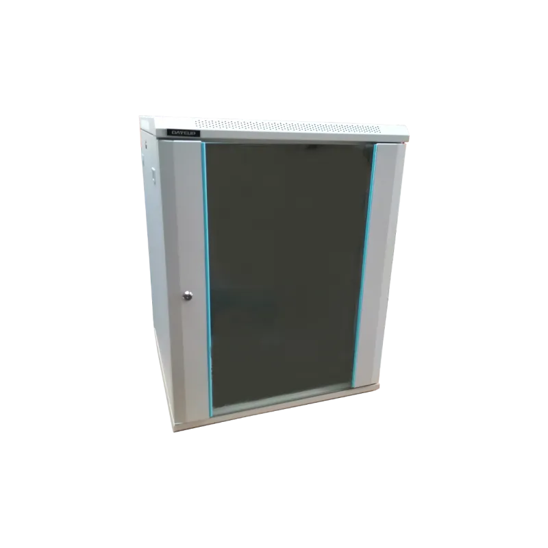 Rack server 12U gri 600x450 mm cu ușă din sticlă pentru montare perete