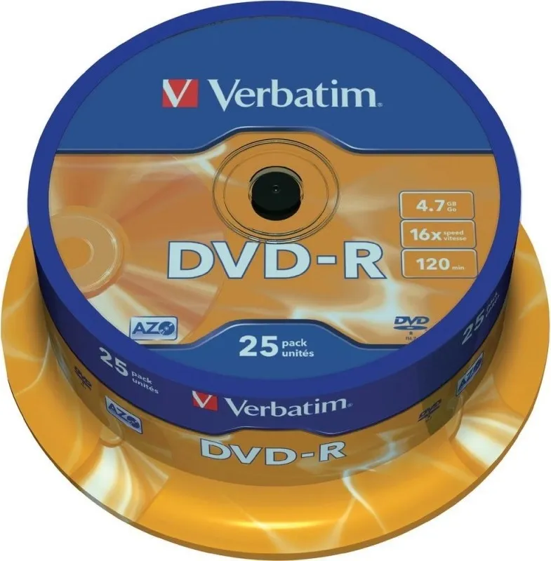 DVD-R Verbatim 4.7GB 16x set 25 discuri în format spindle argintiu mat
