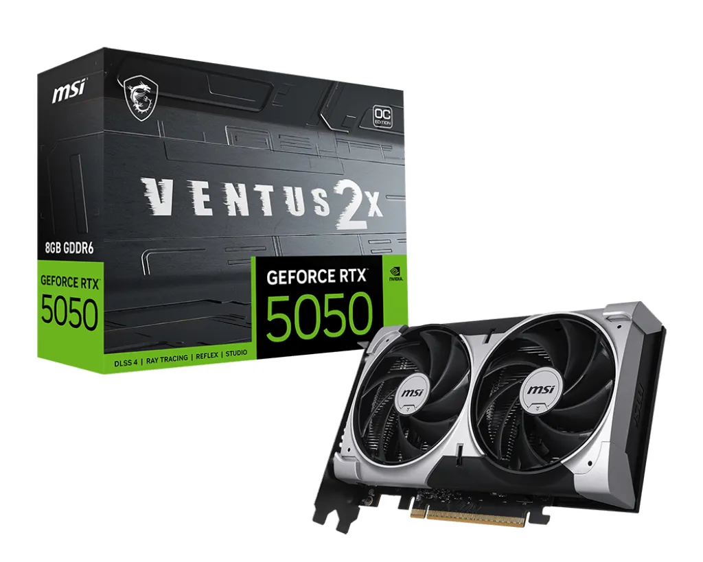 Placă video MSI GeForce RTX 5050 8GB VENTUS 2X OC cu ventilatoare negre