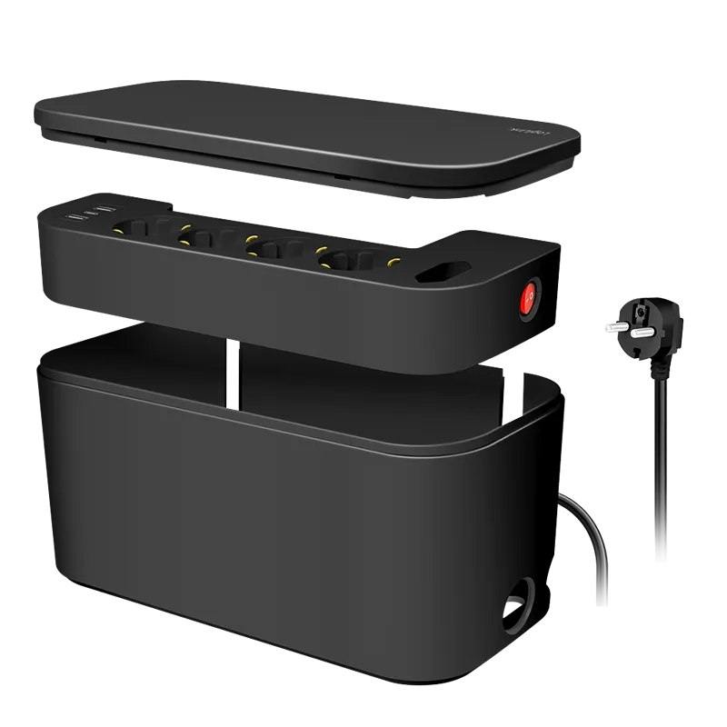 Prelungitor Logilink negru cu 5 prize Schuko și porturi USB-A USB-C