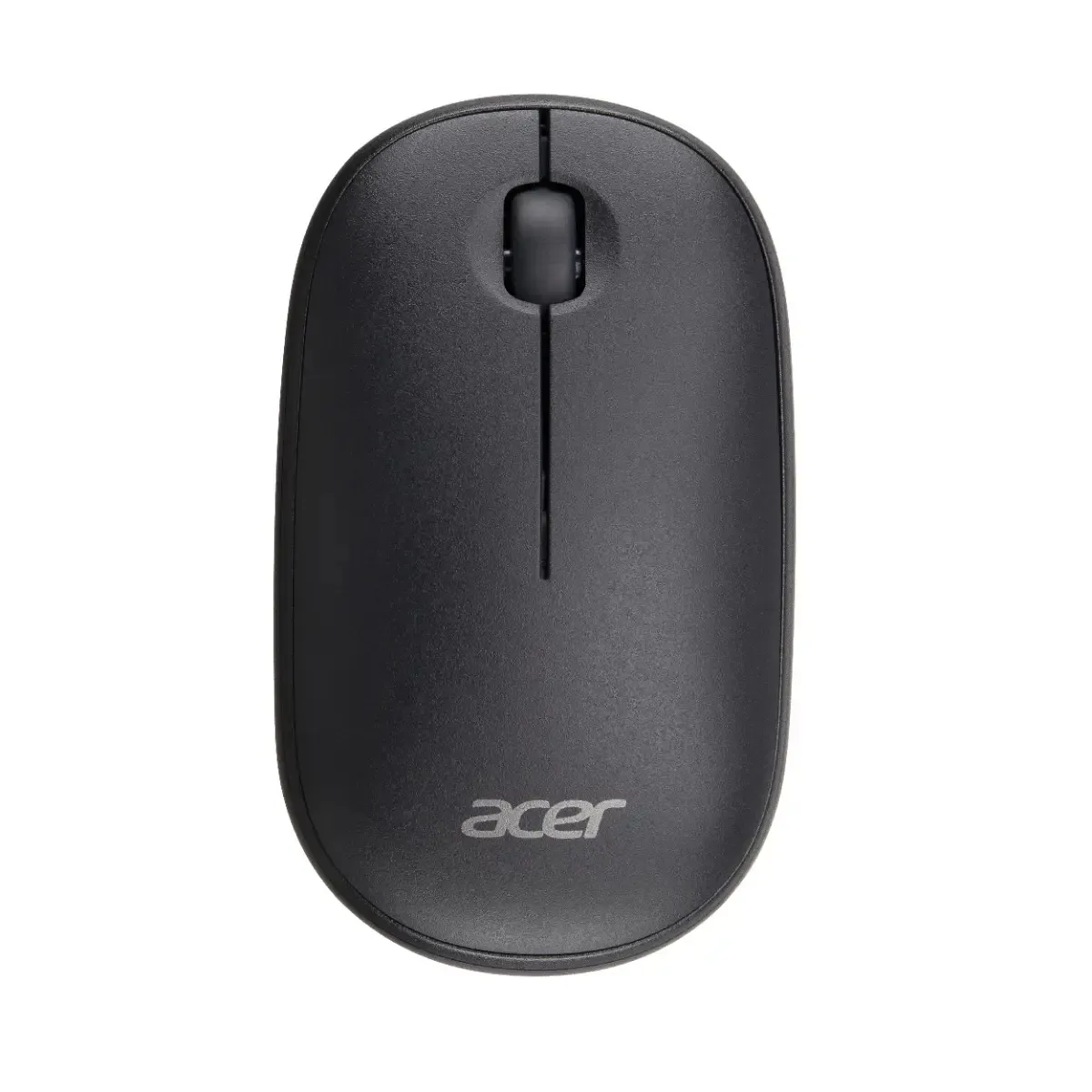 Maus wireless Acer AMR100 negru, vedere de sus cu baterie vizibilă