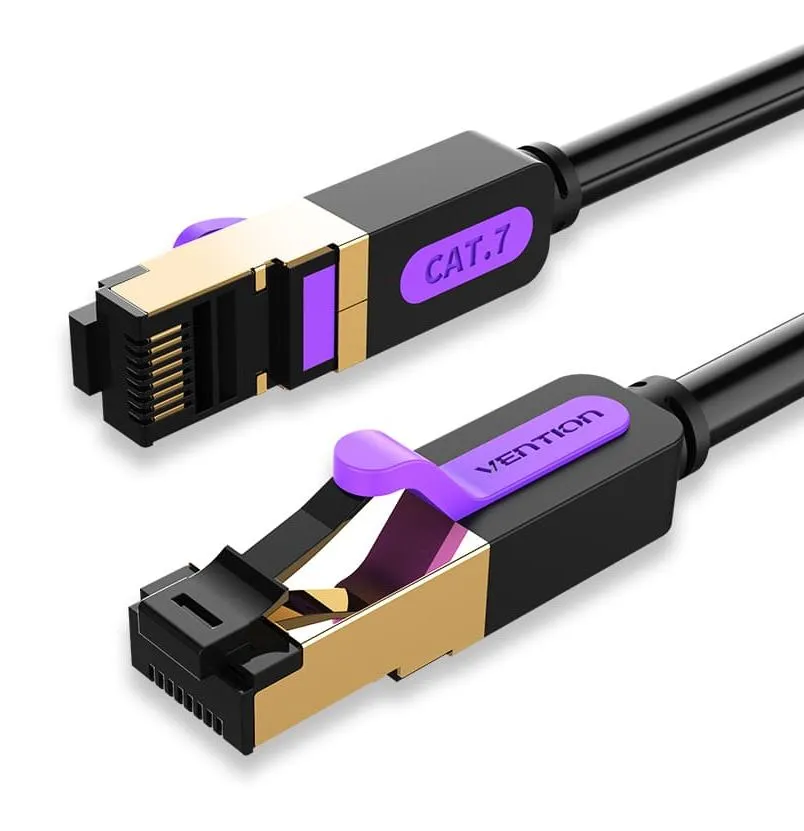 Cablu patch cord Cat. 7 SFTP Vention 5m negru cu conectori RJ-45 auriți
