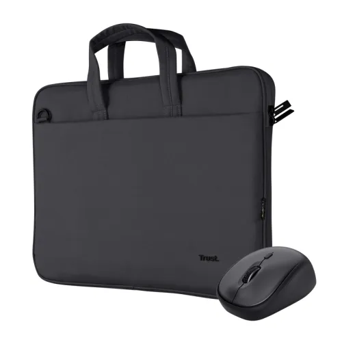 Geantă laptop Trust Bologna negru cu mouse wireless inclus