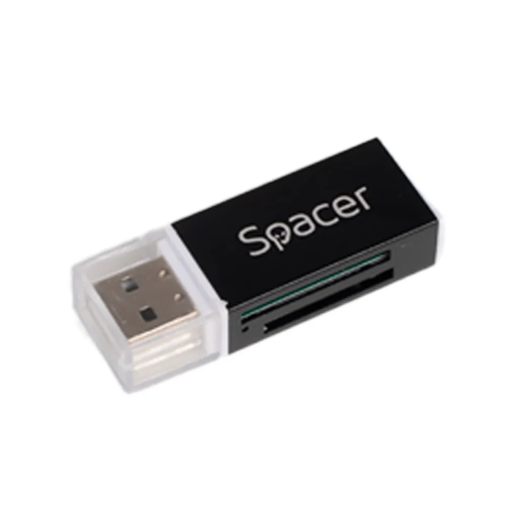 Cititor de carduri extern SPACER negru cu port USB 2.0