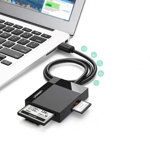 CARD READER extern Ugreen, "CR125" interfata USB-A 3.0, citeste/scrie: micro-SD/SD/TF viteza pana la 100Mbps, suporta carduri maxim 2 TB, lungime cablu 0.5m, gri "30333" (timbru verde 0.03 lei) - 6957303833337