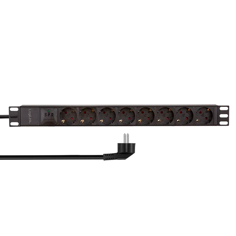 PDU Logilink 1U negru cu 8 prize Schuko pentru rack 19 inch