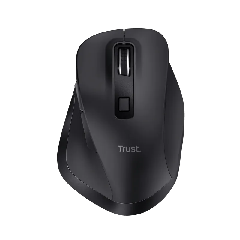 Maus wireless Trust Fyda WS negru cu ergonomie pentru birou