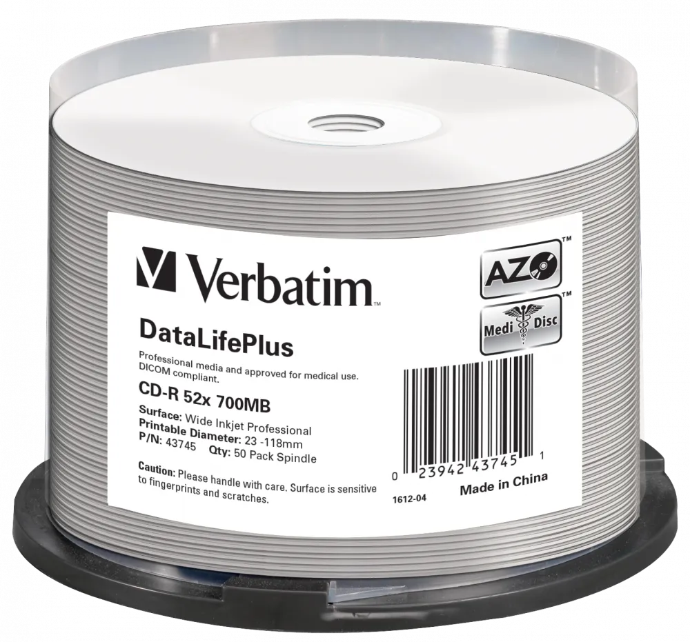 Pachet 50 CD-R Verbatim 700MB 52X printabil thermal în spindle