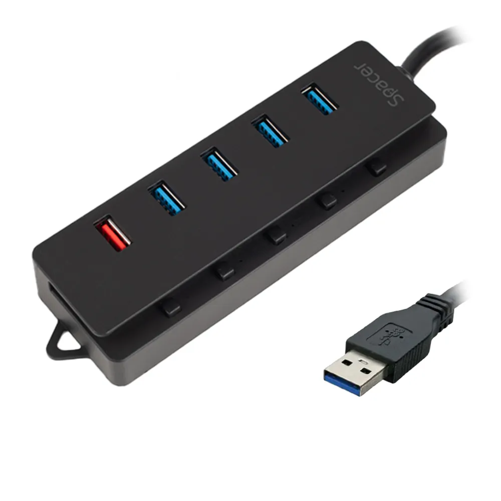 Hub USB 3.0 SPACER negru cu 4 porturi și Quick Charge