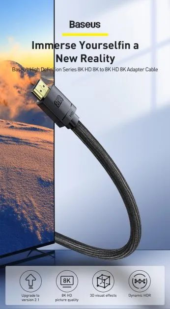 Cablu HDMI Baseus versiunea 2.1 cu conectori auriți negru