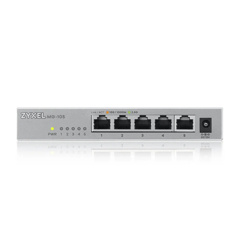 Switch Zyxel XMG105 cu 5 porturi 2.5G și 1 port SFP+ - vedere frontală