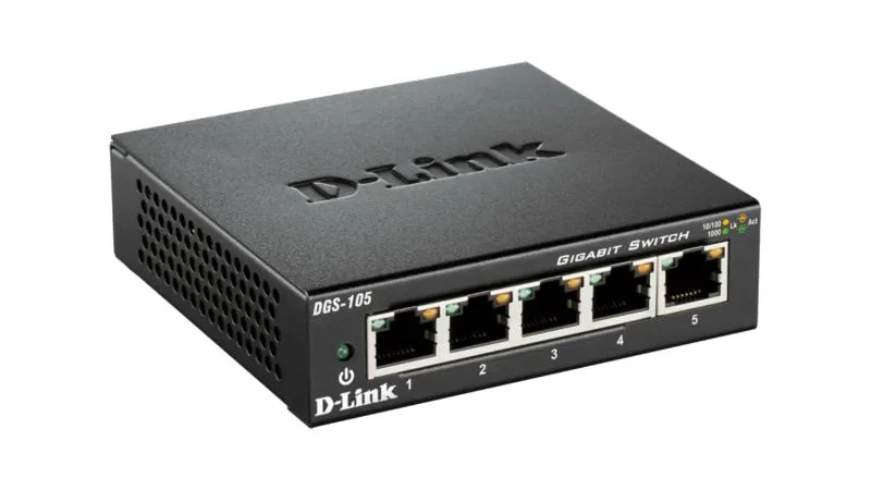 Switch D-Link DGS-105 cu 5 porturi Gigabit și carcasă metalică