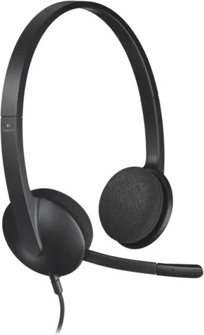 Căști Logitech H340 negru cu microfon pe brat și cablul USB