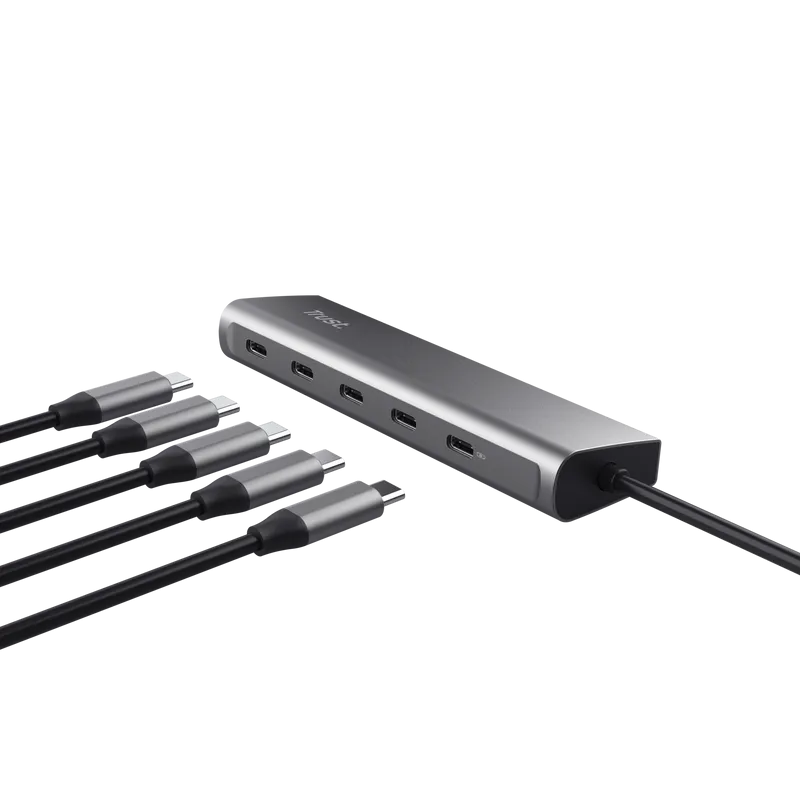 Hub USB-C Trust Halyx gri cu 5 porturi pentru PC