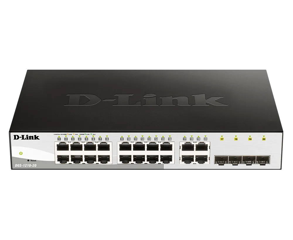 SWITCH D-LINK SMART 16 porturi Gigabit + 4 porturi combo SFP, carcasa metalica, rackabil, "DGS-1210-20" (timbru verde 2 lei)