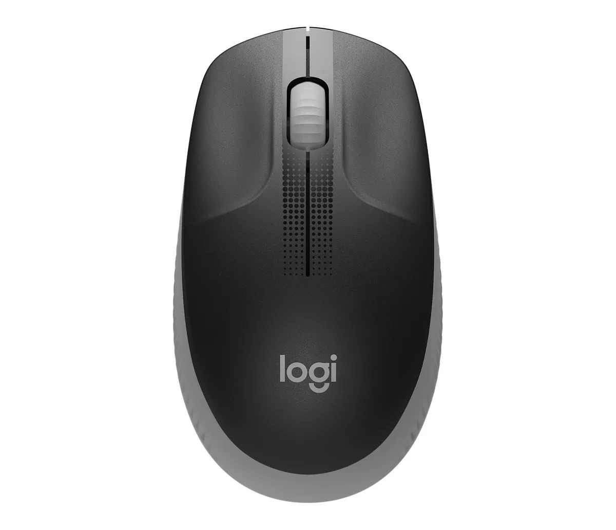 Mouse wireless Logitech M190 negru cu gri, vedere din unghi