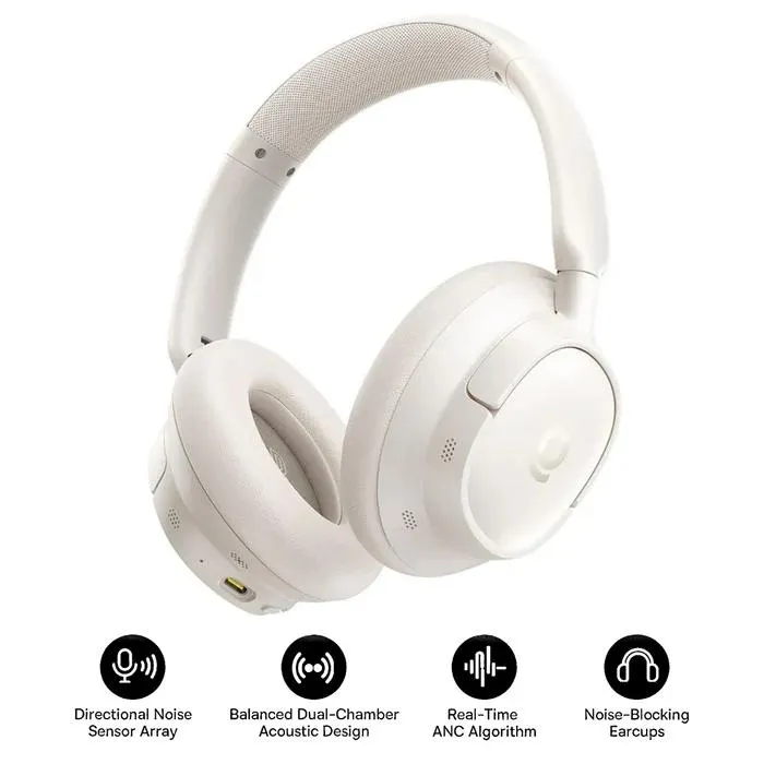 Căști Baseus Bowie Bass BH1 albe cu anulare zgomot și Bluetooth 6.0