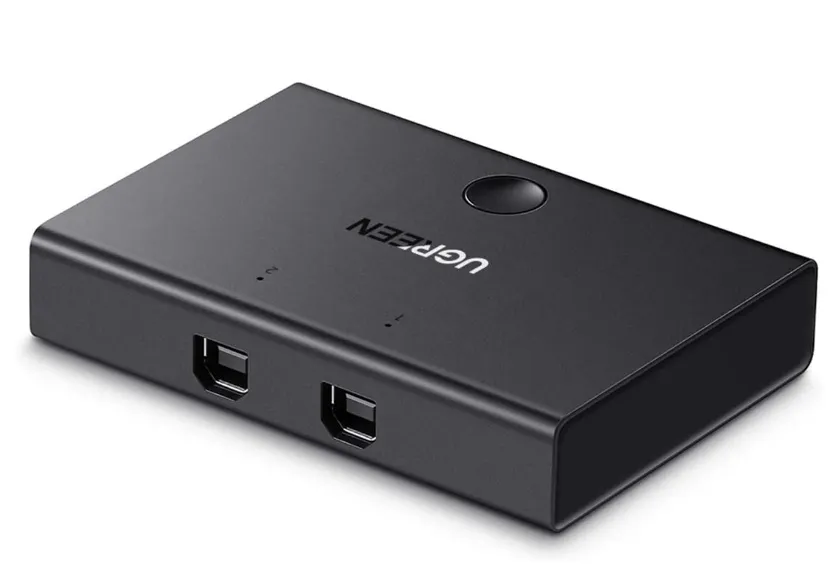 SWITCH USB SHARING Ugreen, "30345" porturi USB: USB-B x 2, conectare prin USB 2.0, cablu 1.5m inclus, buton comutare PC, LED, plastic, negru, "30345" (timbru verde 0.08 lei) - 6957303833450