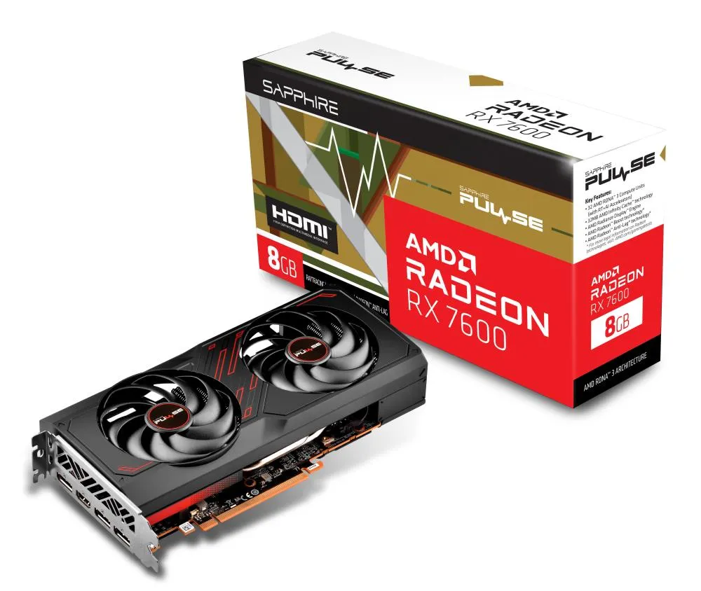 Placa video Sapphire RX 7600 8GB PULSE cu doi ventilatori