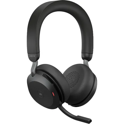 Căști Jabra Evolve2 75 Stereo negre cu microfon dinamic și band de fixare