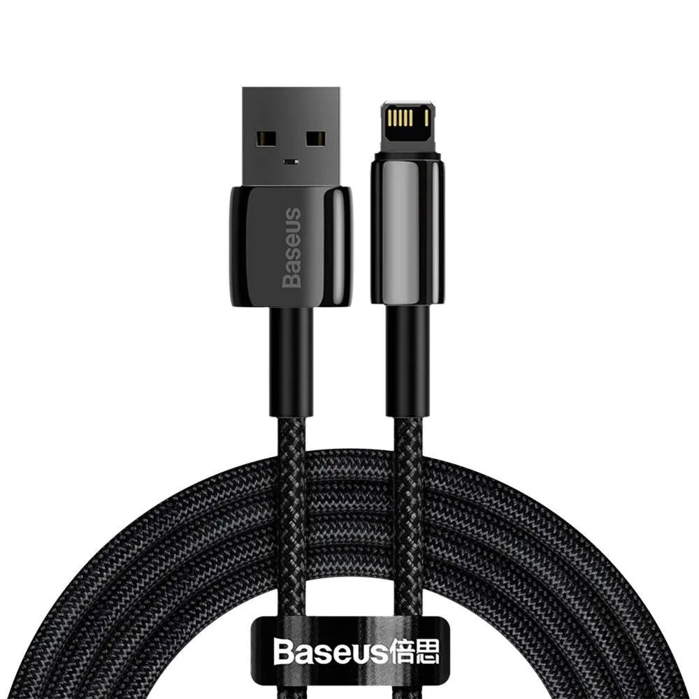 Cablu Lightning Baseus Tungsten Gold 2 metri negru cu tesătură brădată