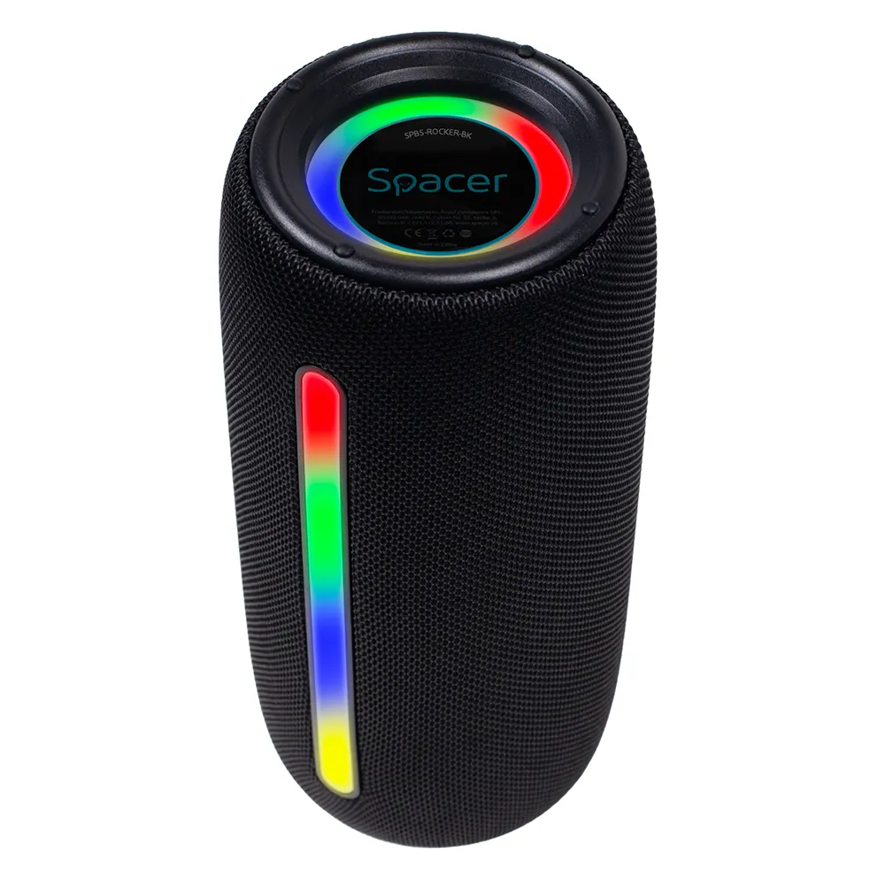Boxă Bluetooth portabilă Spacer Rocker neagră cu lumini RGB