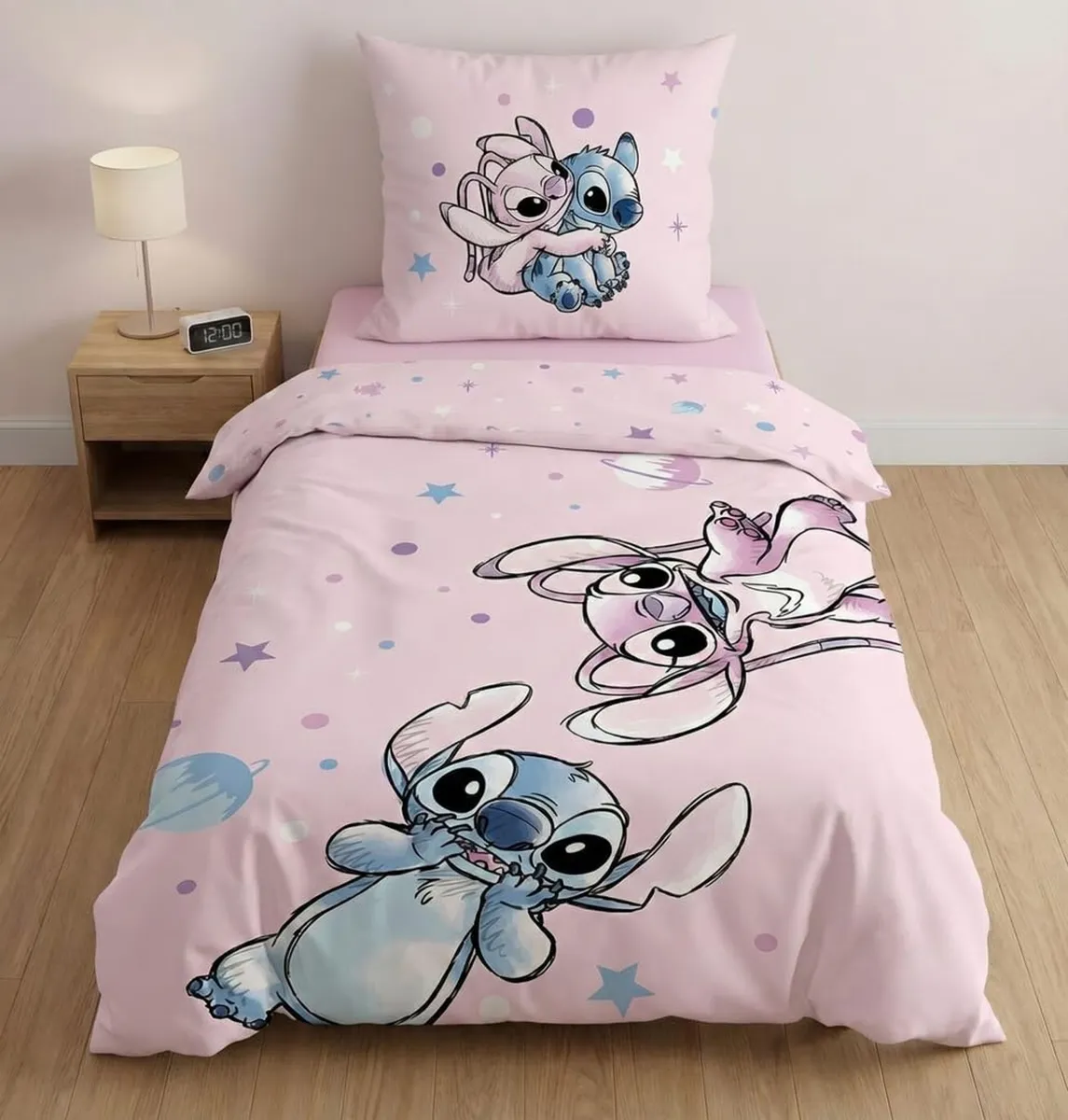 Lenjerie de pat copii Stitch & Angel bumbac 135x200 cu pernă
