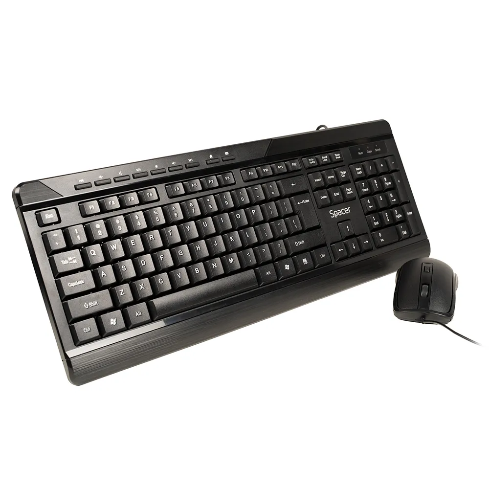 Kit tastatura cu fir si mouse SPACER negru multimedia