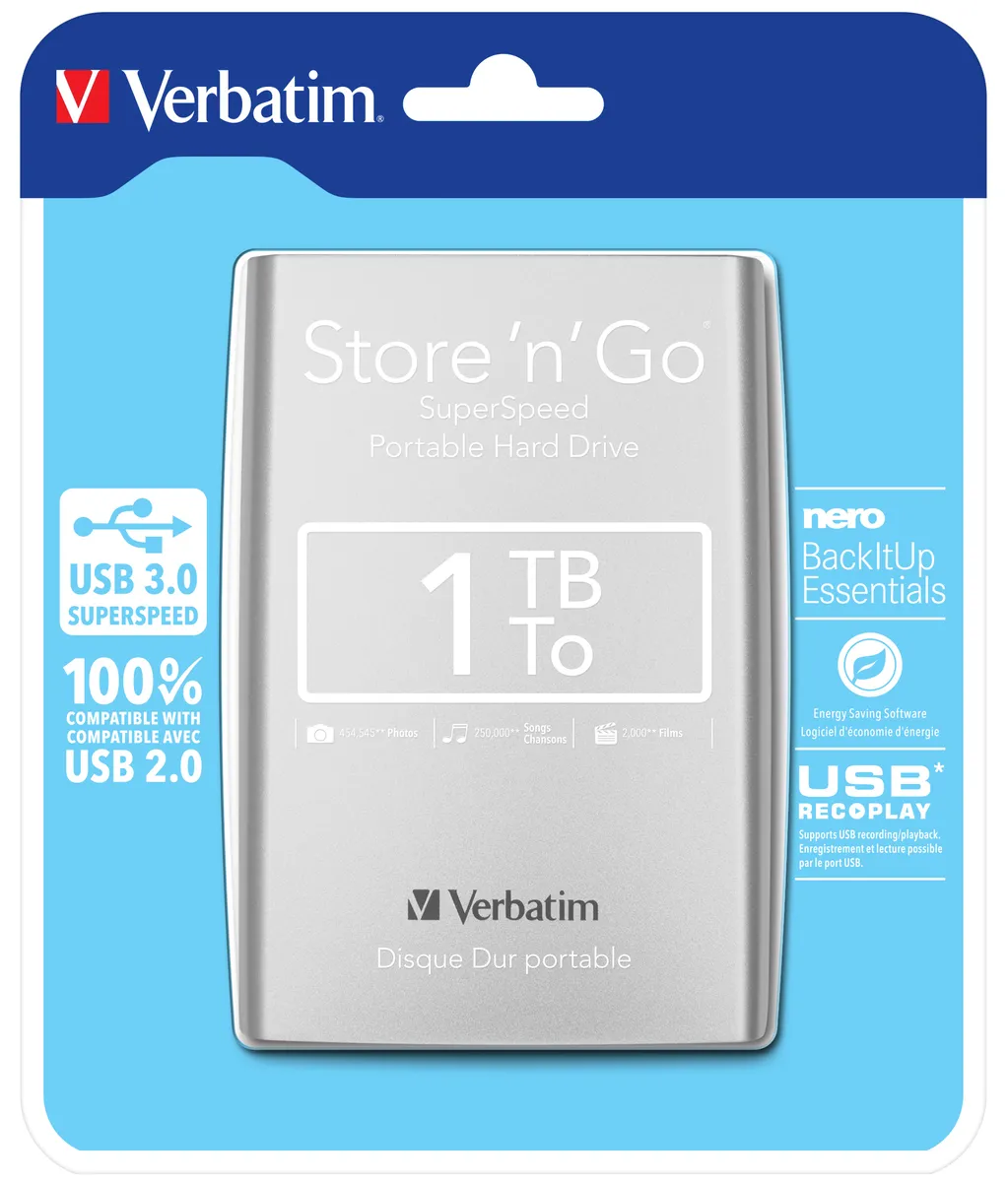 Disc extern Verbatim StoreNGo 1TB argintiu cu conectare USB 3.0