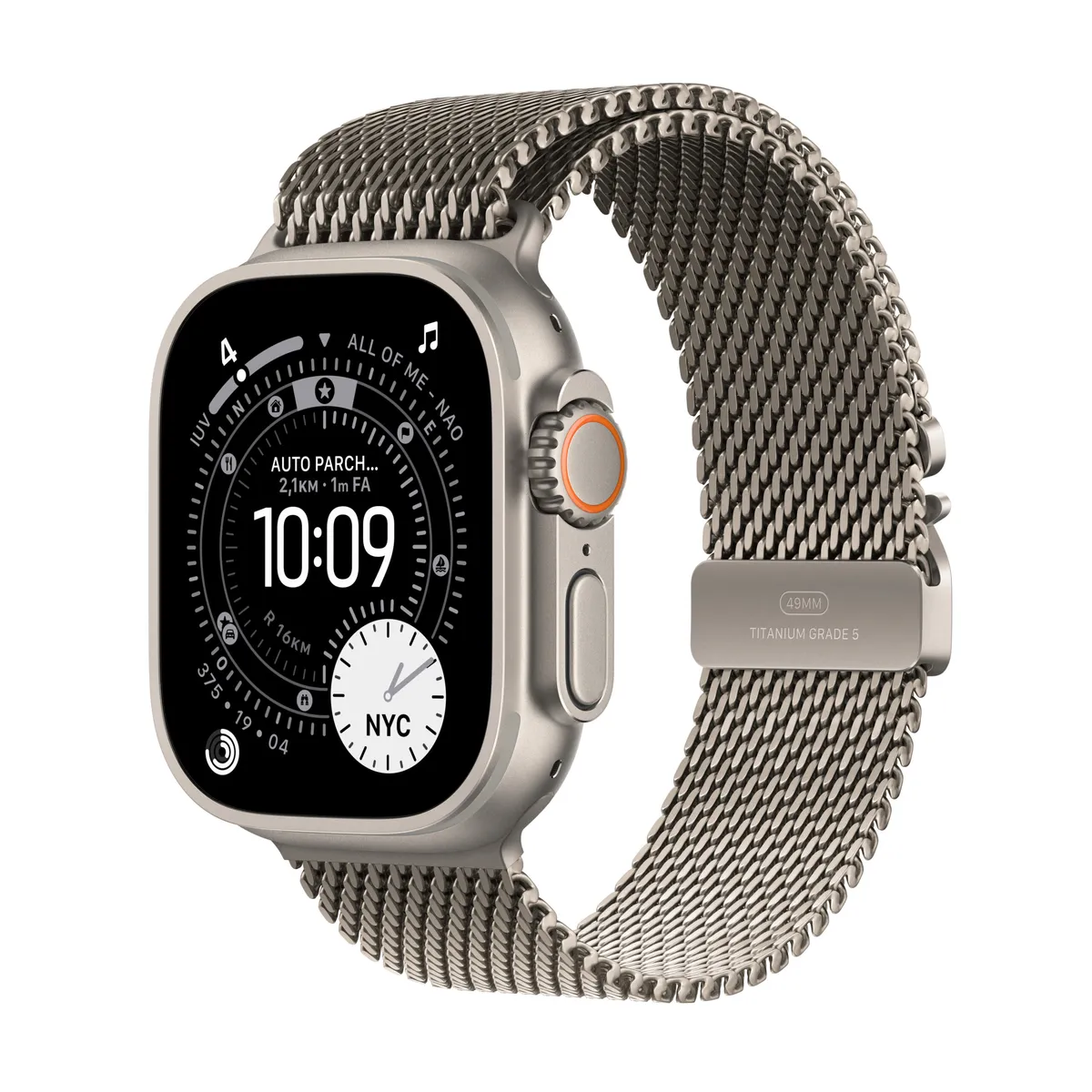 Apple Watch Ultra 3 49mm carcasă titan natural curea Milanese neagră