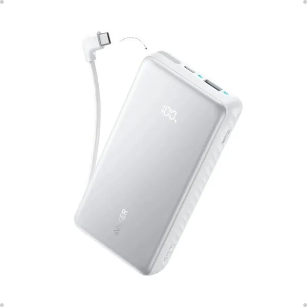 Baterie externă Anker 20.000 mAh alb cu porturi USB-C și USB-A