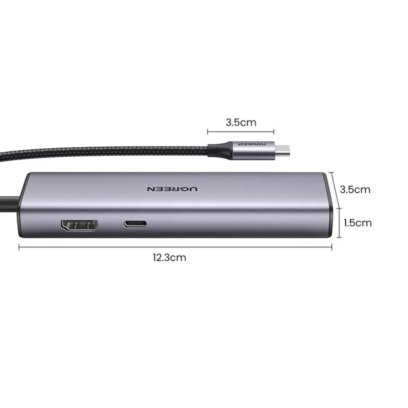 Stație de andocare Ugreen CM512 color gri aluminiu cu porturi USB-C, HDMI și Ethernet