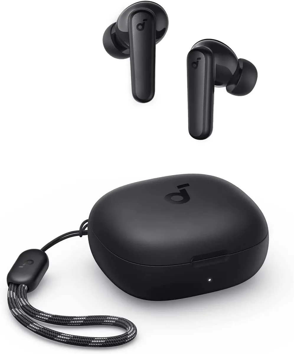 Căști wireless Anker R50i negre, tip butoni, cu etui de încărcare