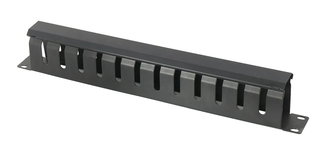 Panou gestionare cabluri SPACER 19 inch 1U negru cu capac orizontal