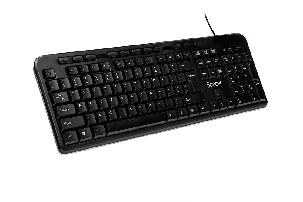 Tastatură USB Spacer negru 104 taste cu protecție anti-spill