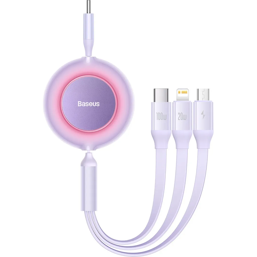 Cablu retractabil 3-în-1 Baseus Bright Mirror 2 violet cu conectori Micro-USB Lightning USB-C