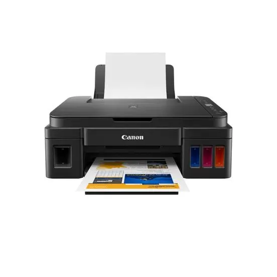 Imprimantă multifuncțională Canon G2410 albă, vedere frontală
