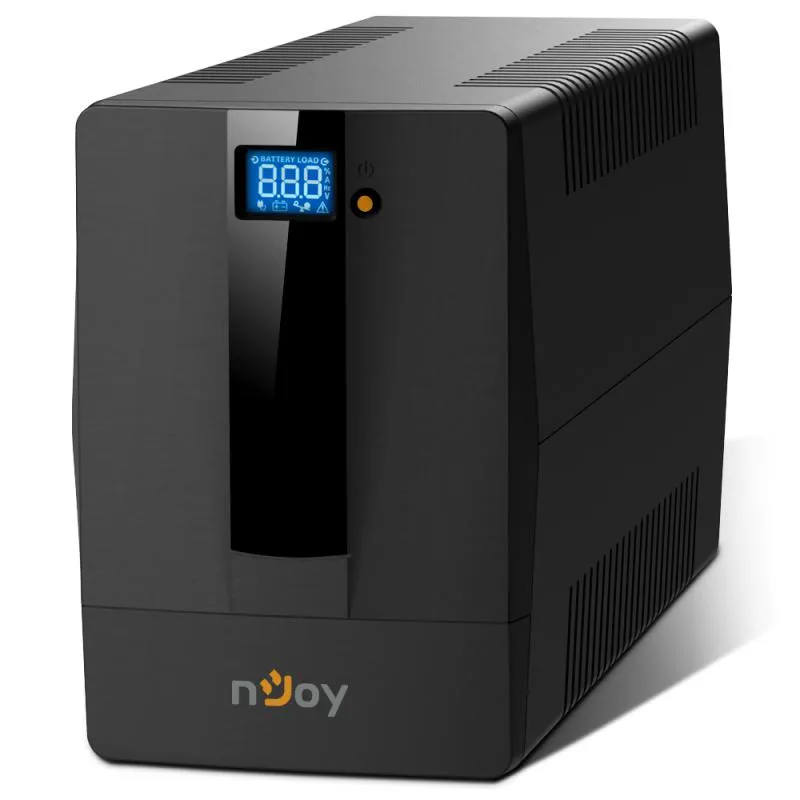 UPS Njoy Horus 1000VA negru cu ecran indicator și conectori