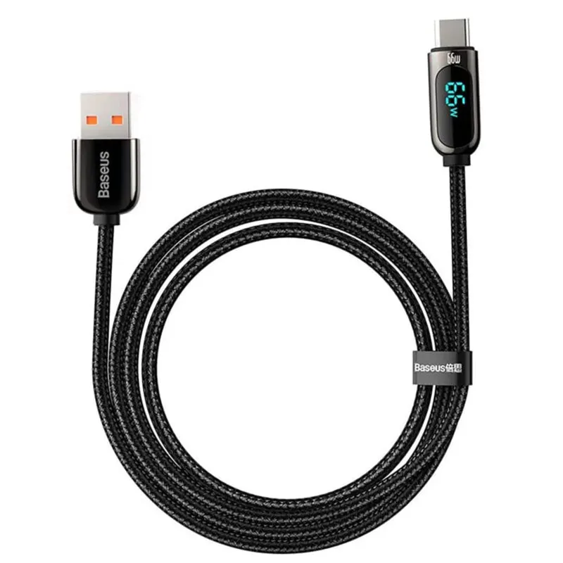 Cablu USB-C Baseus 66W cu material braided negru, 2 metri lungime