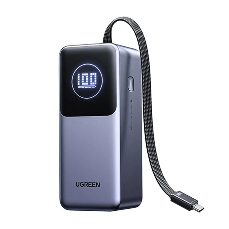 Baterie externă Ugreen PB723 20000mAh gri cu 3 porturi USB și display digital