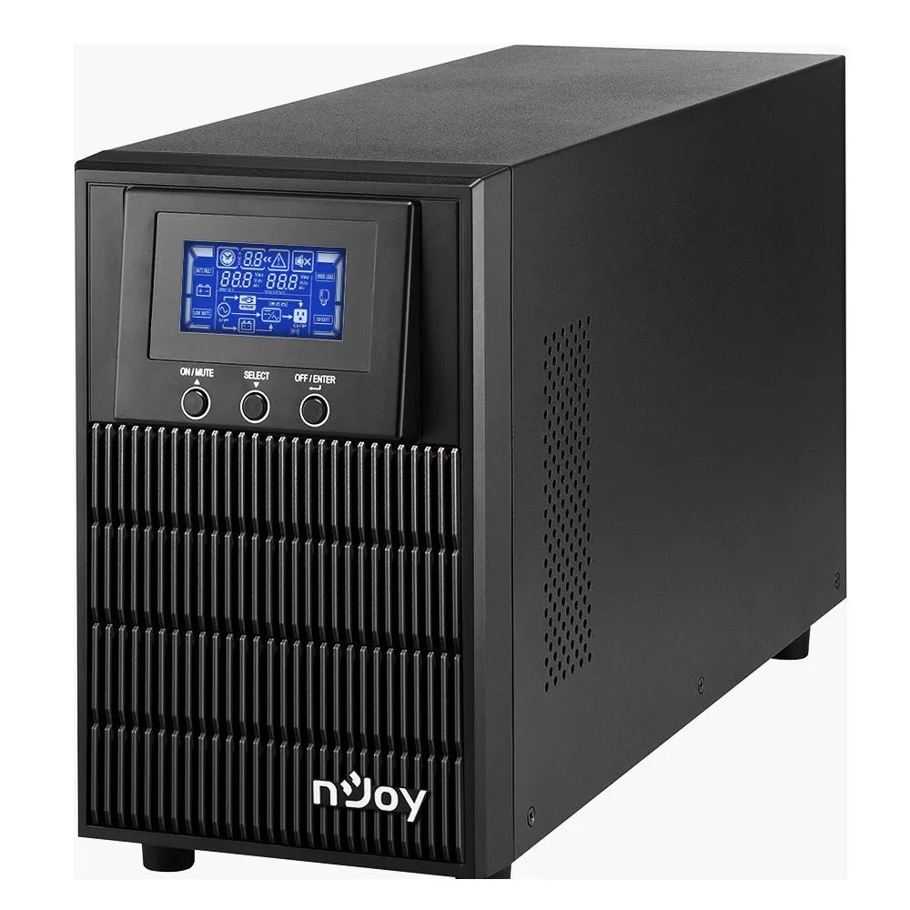 UPS Njoy Aten Pro 1000VA negru cu afișaj LCD și 3 prize Schuko
