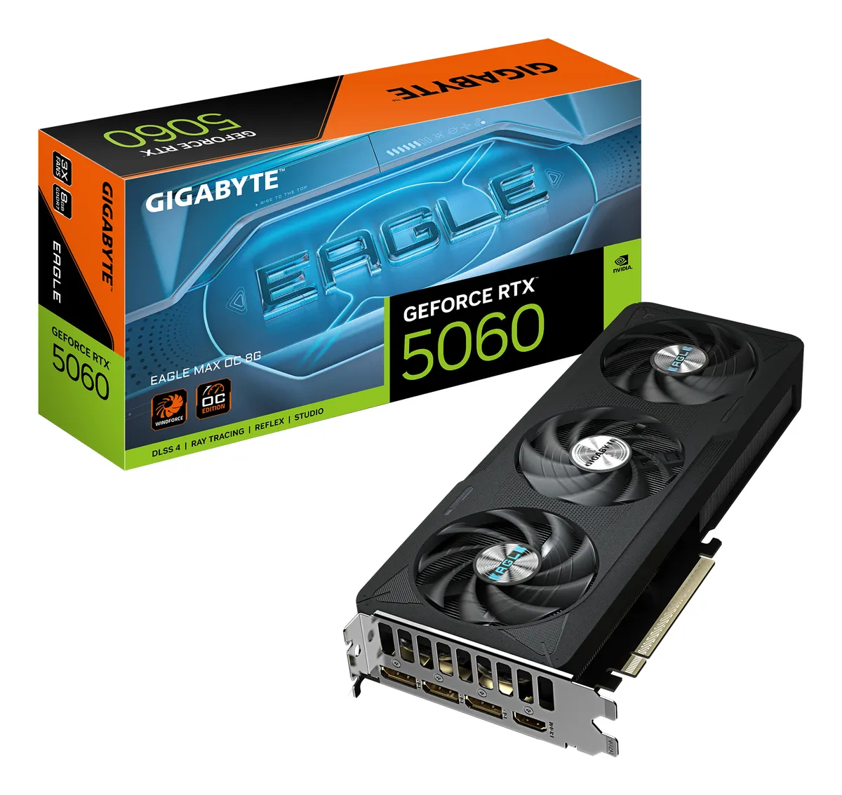 Plăcuță grafică Gigabyte RTX 5060 Eagle Max 8GB cu sistem cooling triplu ventilator
