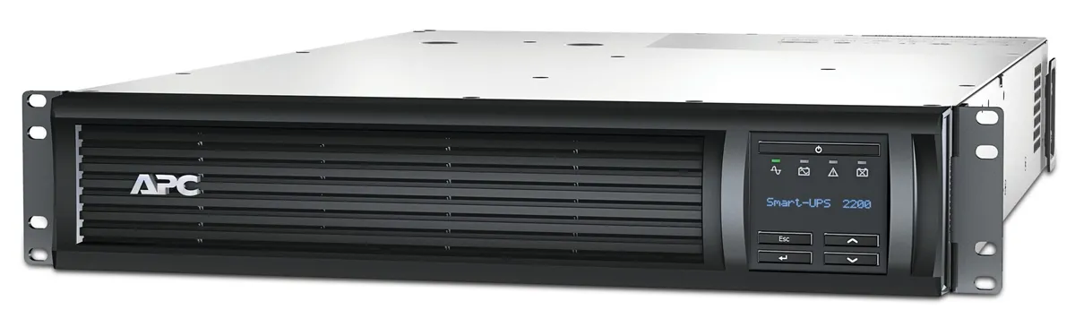 UPS APC Smart-UPS SMT 2200VA negru cu ecran LCD, 8 ieșiri IEC, design rack profesional