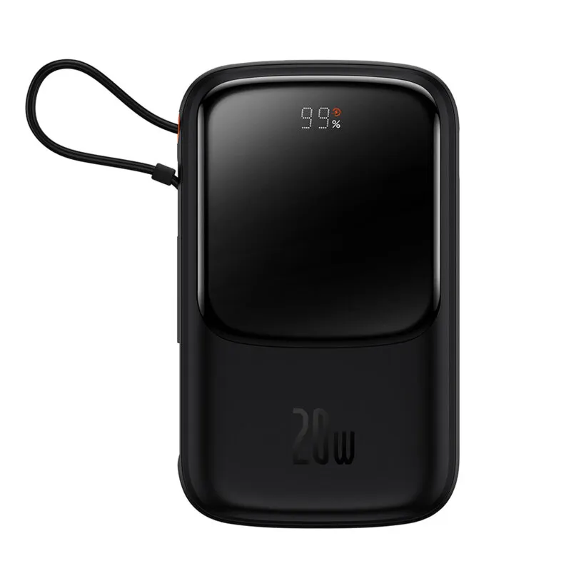 Baterie externă Baseus Qpow Pro 20000mAh neagră cu ecran digital și cablu Lightning