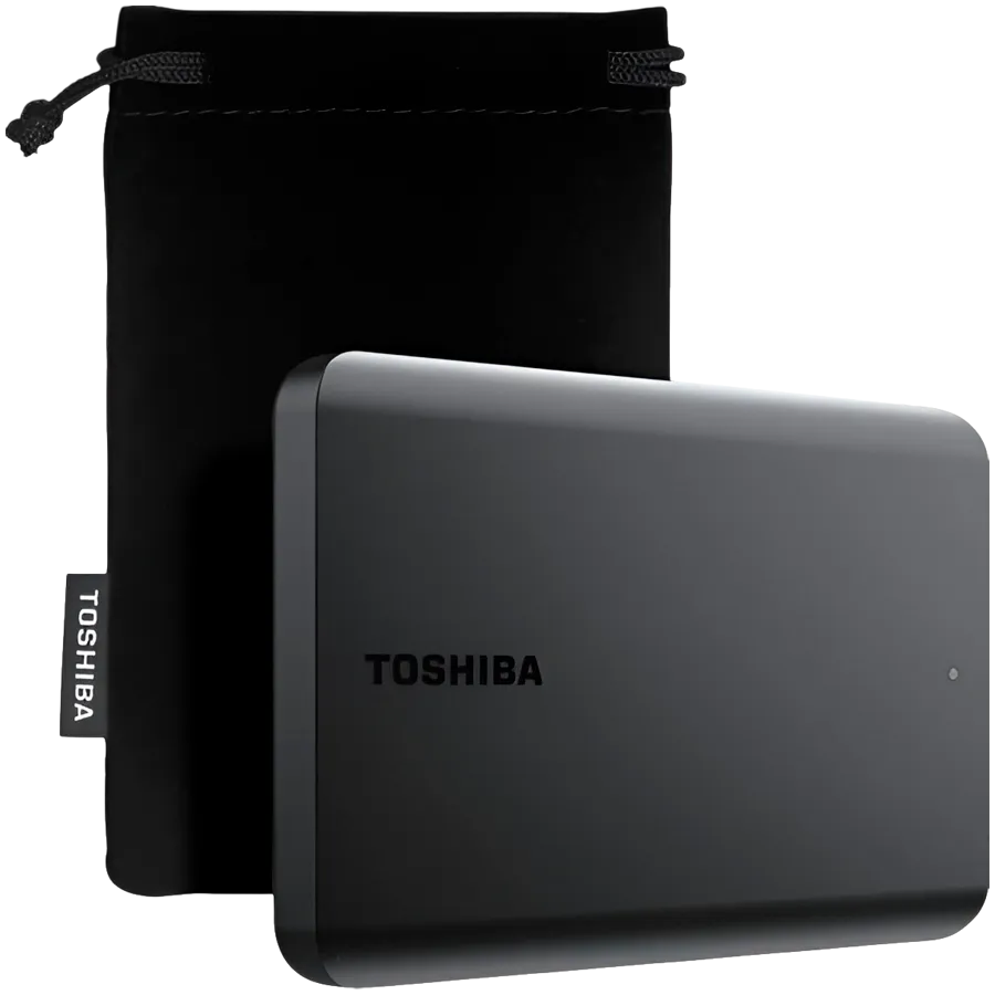Hard disk extern Toshiba Canvio Basics 2TB negru cu geantă protectoare