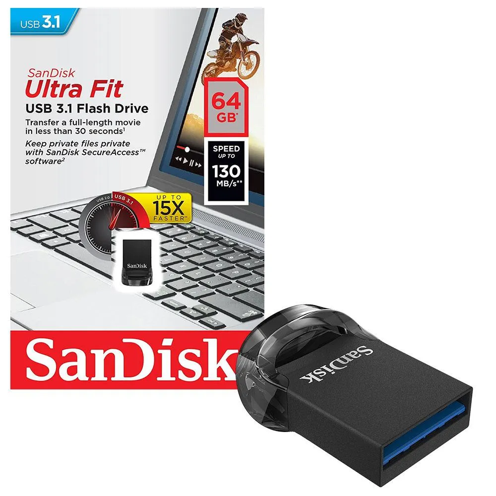 Stick USB 3.1 SanDisk 64 GB negru cu profil mic